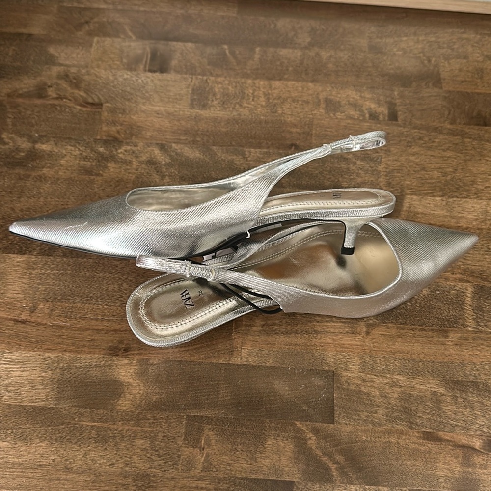 Zara Silver Metallic Heels